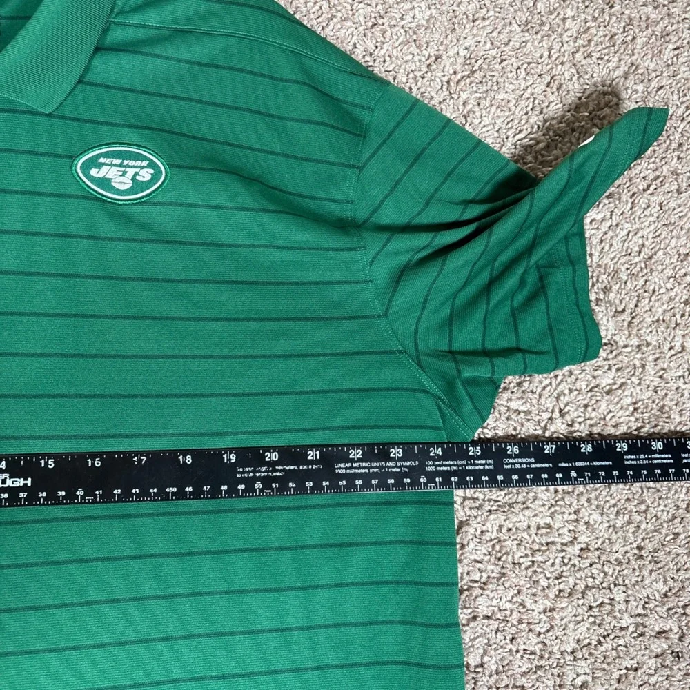 Nike New York Jets NFL Dri-FIT Striped Polo Shirt Mens XL Green Short Sleeve